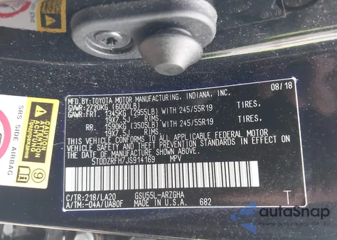 2018 Toyota Highlander Limited из США, поврежденный, VIN 5TDDZRFH7JS914169